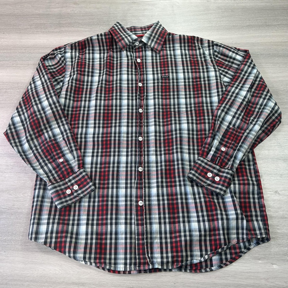 Enyce Shirt Mens Large Red Black Gray Plaid Button Up Long Sleeve Casual Cotton